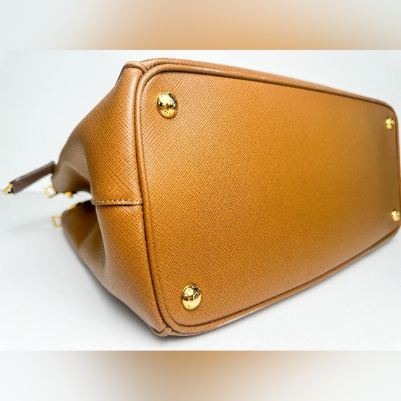 Prada Galleria Double Zip Tote Bag in Caramel Brown Saffiano Leather - Picture 6 of 16